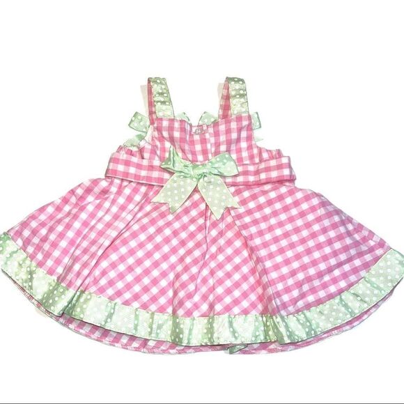 4/$25 - Specialty Baby Pink Gingham Dress with Green Polka Dot Ribbon Accents - Picture 3 of 8